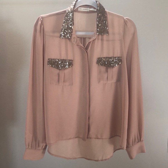 Blu Pepper Tops - Blu Pepper Sheer Glitter Blouse